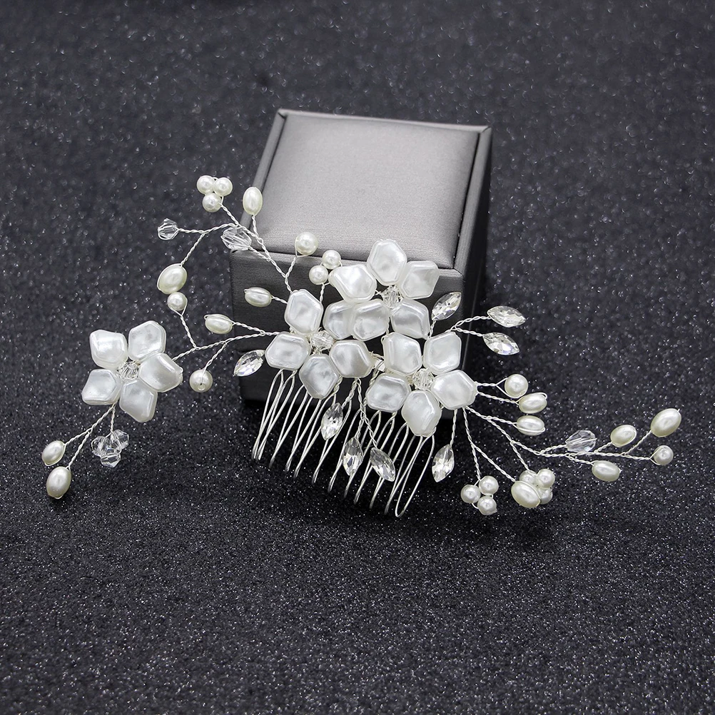 

1pc Pearl Crystal Hair Comb Wedding Bridal Hairpins Women Party Floral Headdress Manmade Flower Decor White For Banquet