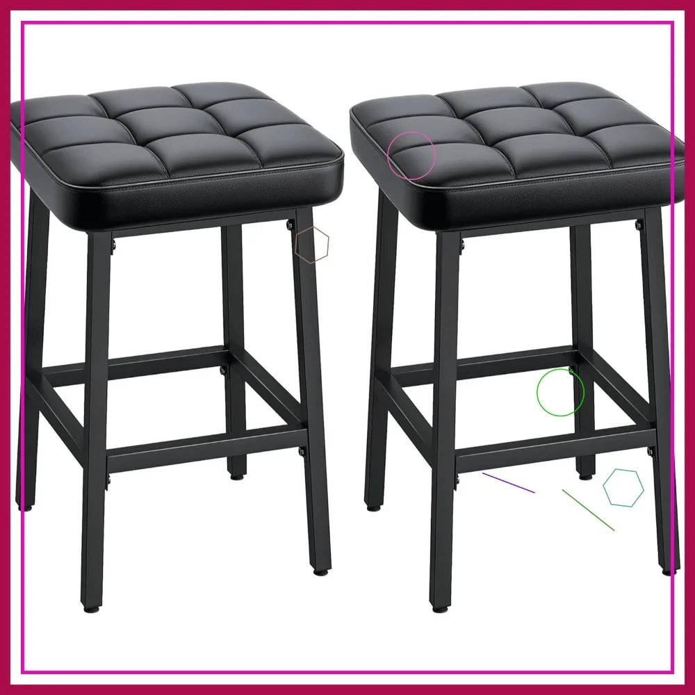 

Modern Counter Height Bar Stools Set of 2, 24" PU Leather Upholstered Backless Stools for Kitchen Island Dining, Black