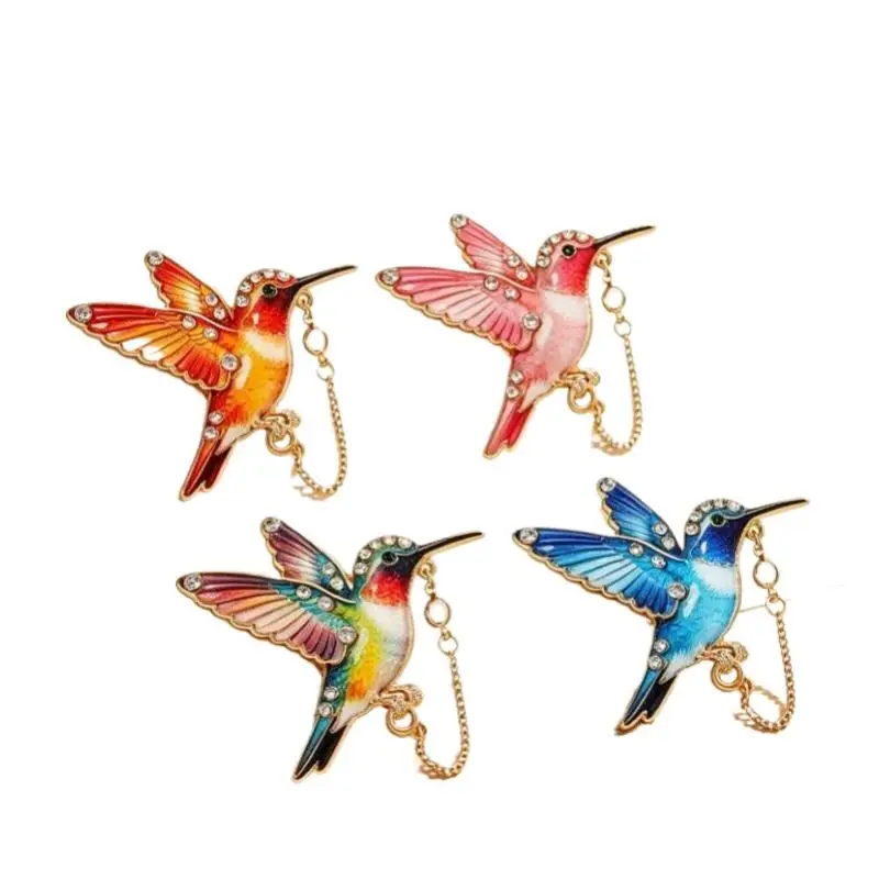 Ketten-Broschen mit Kolibri-Motiv für Damen und Herren, 4-farbiger Emaille-Strass, wunderschöner Vogel, Tier, Party, Freizeit-Brosche – Detail 6