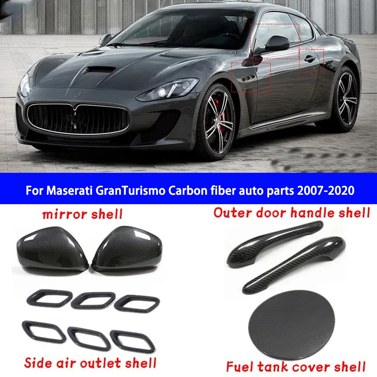 For Maserati GranTurismo GT GTS 2007-2020 Real Dry Carbon Fiber Outer Door Handle External Decorative Parts