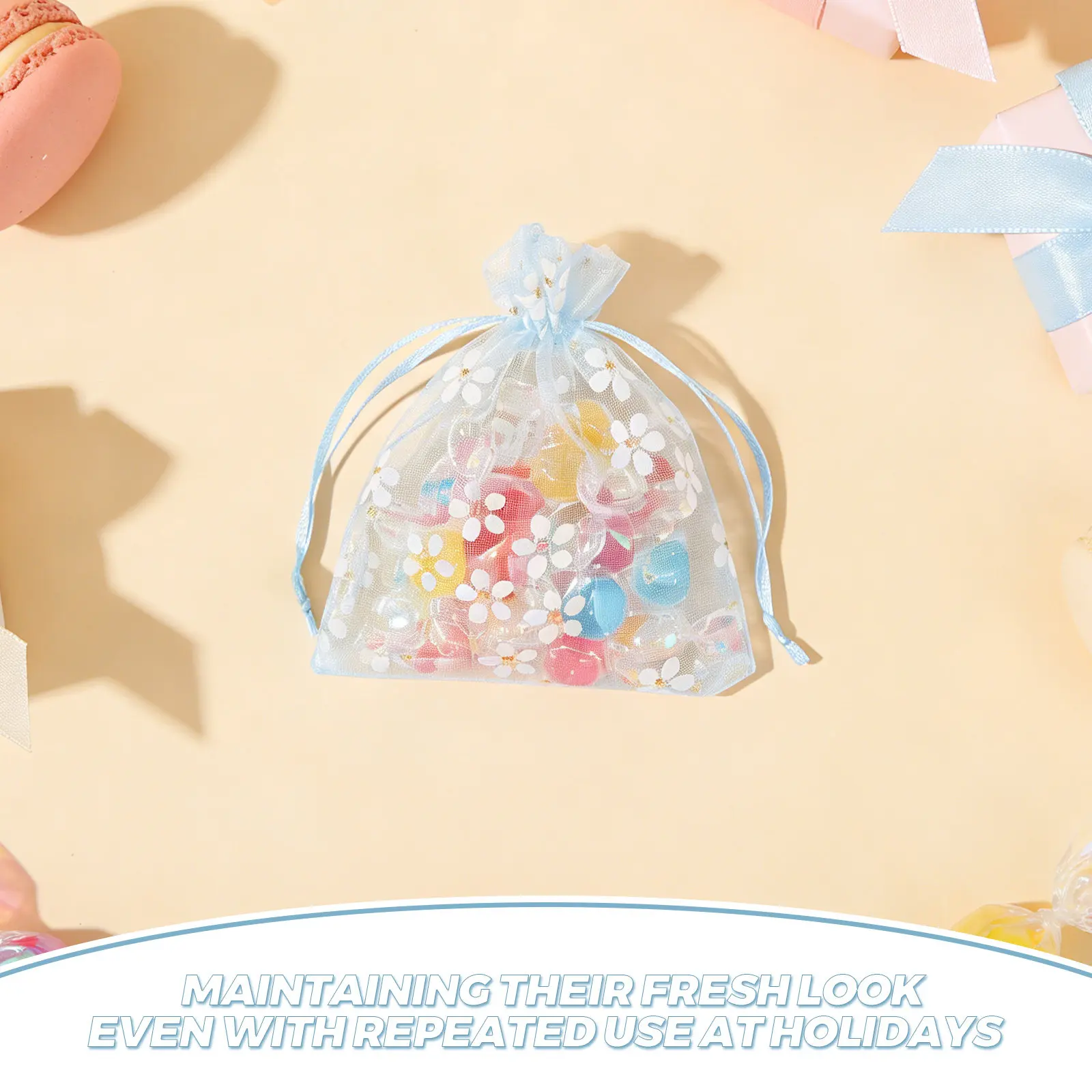 50Pcs Drawstring Organza Bags Silver Foil Sheer Wedding Favor Pouches Mini Jewelry Candy Packaging Small Mesh Party Gift Bags view 2