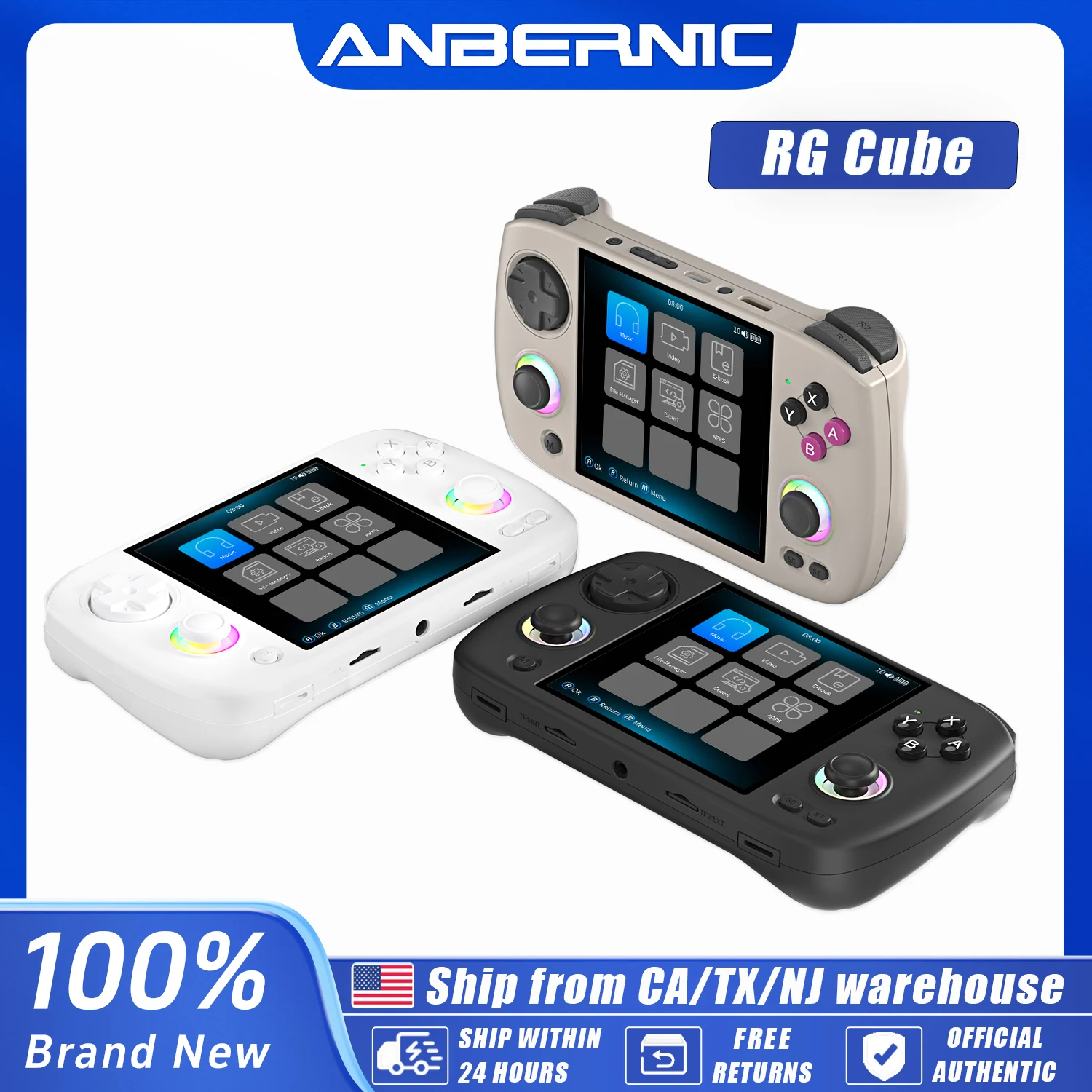 Anbernic RG CubeXX Retro Handheld Game Console 3.95 Inch IPS Screen 64 Bit Linux System With RGB Joystick Lighting HDMI-Support