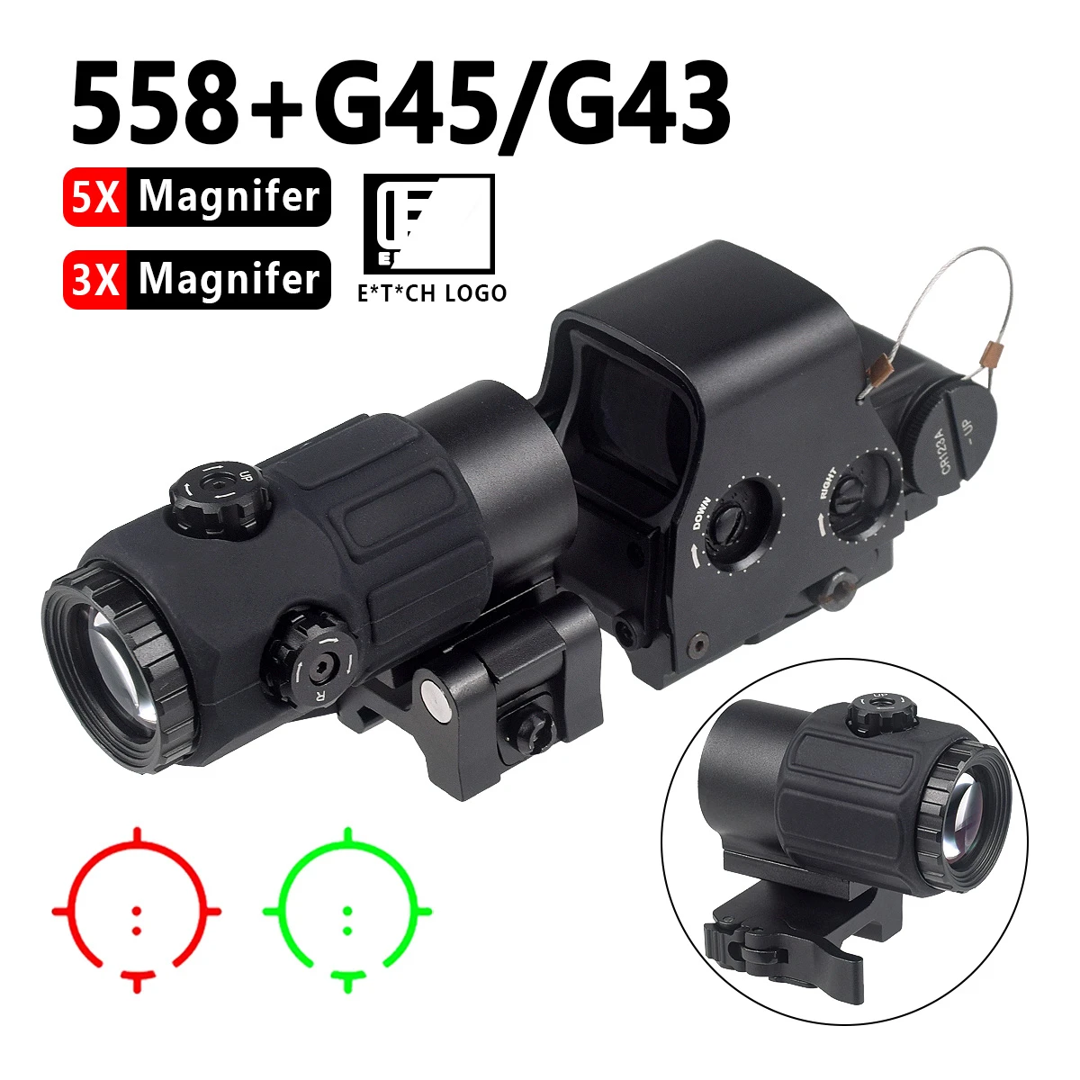 

551 553 558 Holographic Collimator Red Dot Sight G43 G33 3X G45 5X Magnifier Airsoft Outdoor Hunting 20mm Rail Mount QD Mount
