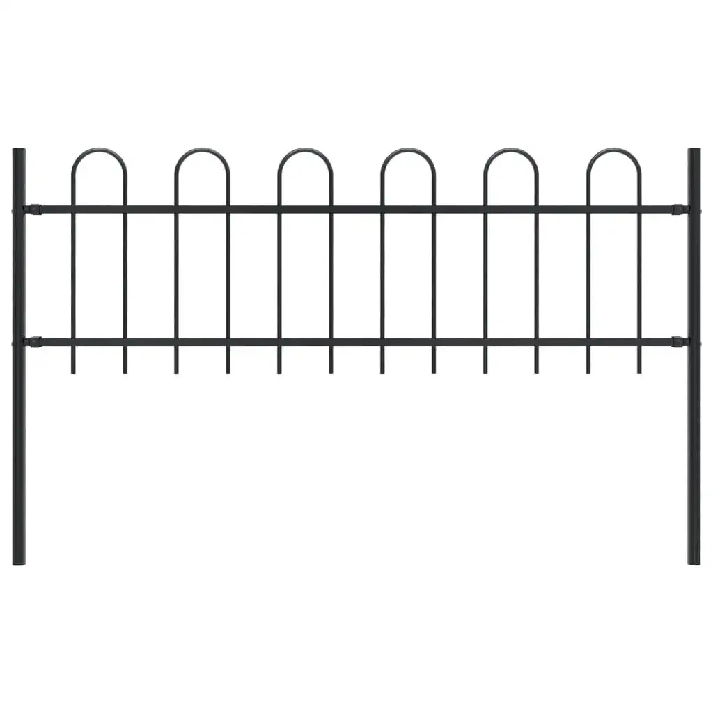 5.6' Black Steel Garden Fence with Hoop Top - Durable Outdoor Decorative Barrier