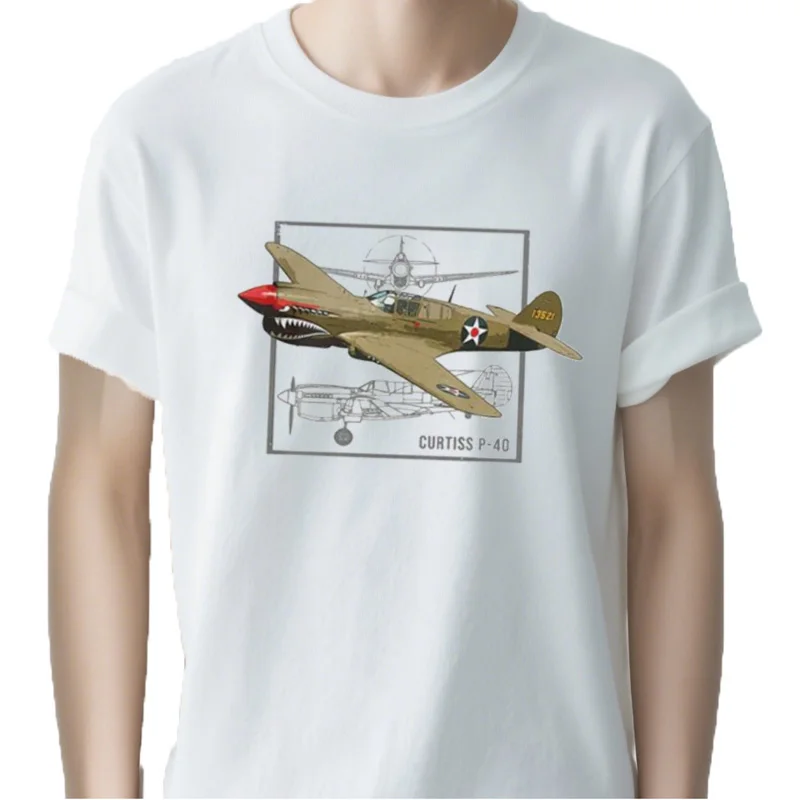 Curtiss P40 Warhawk WW2 avión de combate hombres camiseta de manga corta Casual algodón cuello redondo verano hombres ro