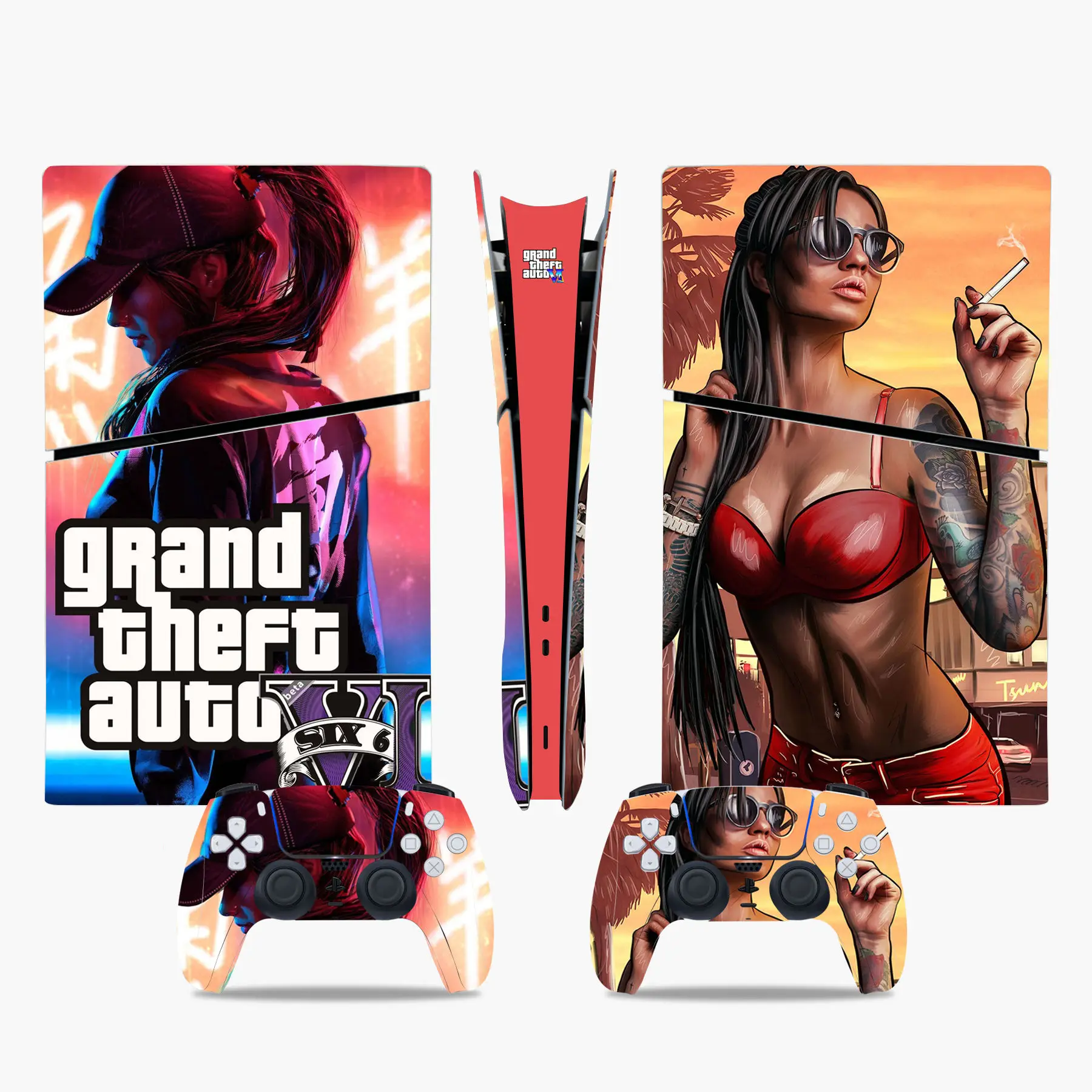 ملصق جلد رقمي تلقائي كبير للسرقة ، غطاء لاصق لوحدة التحكم و وحدتين تحكم ، فينيل ، تلقائي VI ، GTA 6 ، جديد