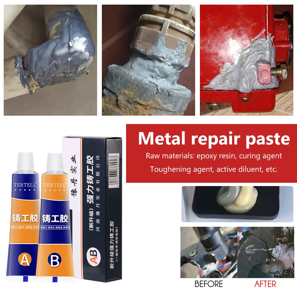 Pasta de reparación de Metal para el hogar, Pegamento de supersoldadura resistente al calor, Gel de pasta de hierro y acero, herramienta de fundición artesanal, 2 piezas A + B  pegamento fuerte