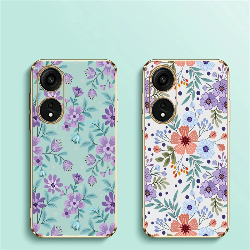 Luxury Plating Phone Case For OPPO A98 A58 A38 A78 A76 A36 A83 A91 A92 A93 A94 A37 A39 A59 Shockproof Flowers Pattern Back Cover