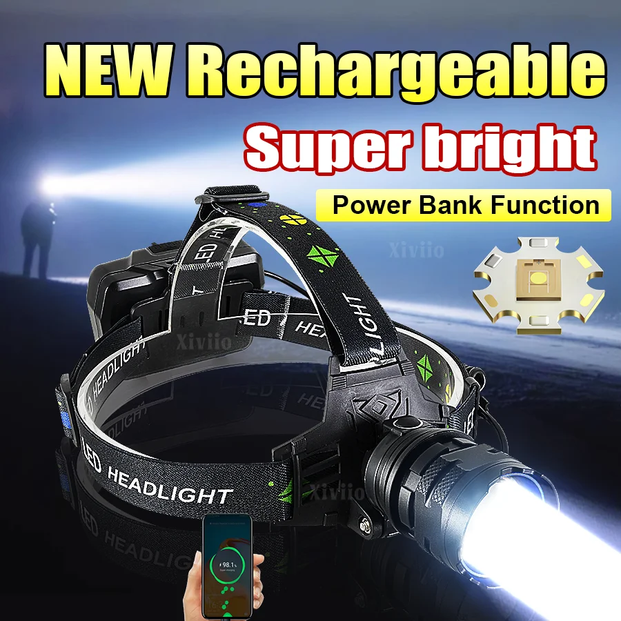 

2025 NEW Super Powerful Ultral Bright Led Headlamp Zoomable Head Lantern Outdoor Rechargeable Strong Head Torch Waterproof Light