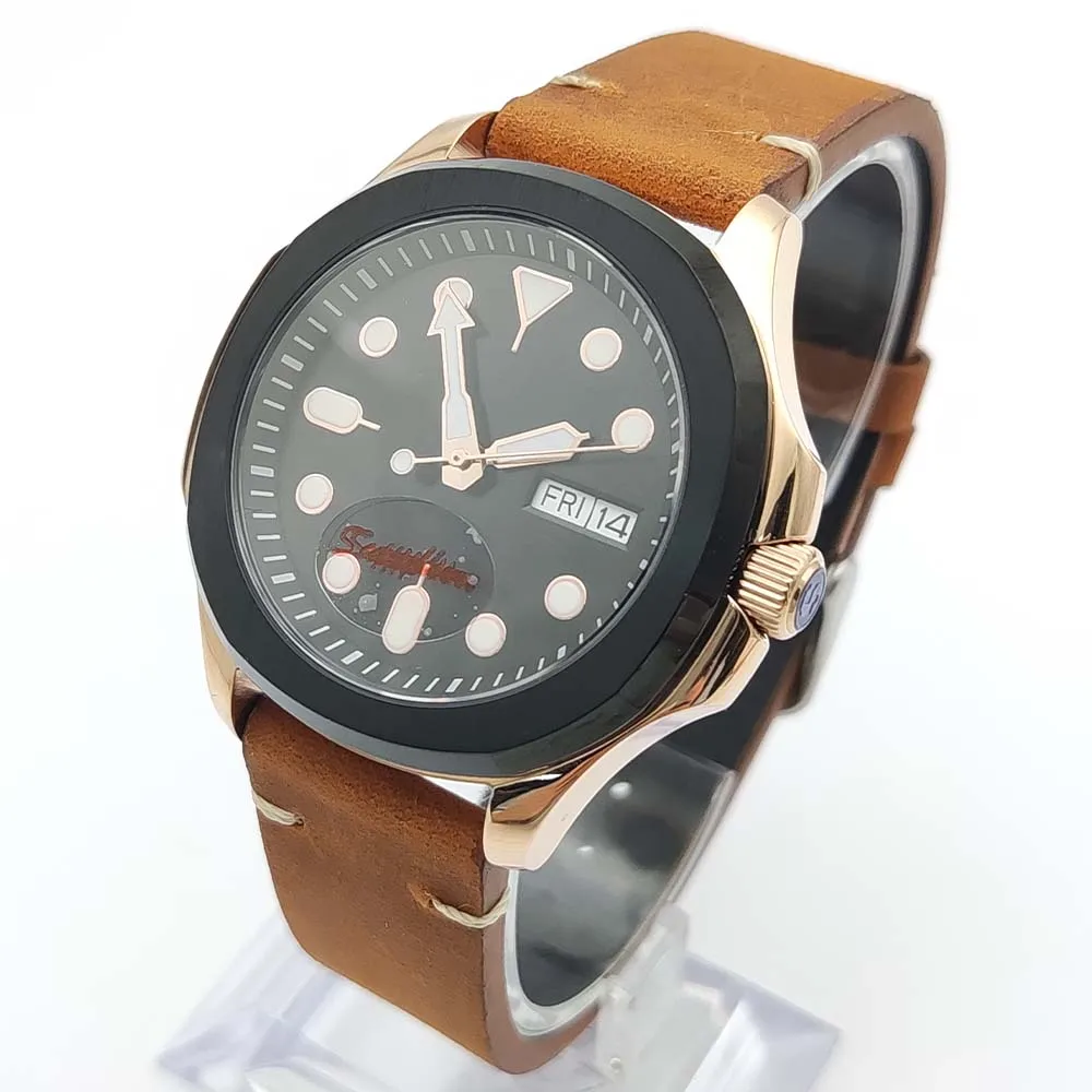 Men's Automatic Mechanical Watch NH36 Movement Colour Blocking Water Resistant Case Leather Strap Sapphire Glass Watch