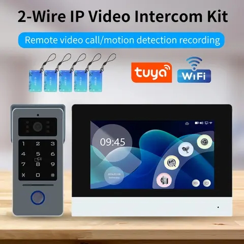 2 와이어 스마트 Tuya Wifi 1080P 비디오 인터콤 비디오 도어 폰 컬러 터치 스크린 카메라 초인종 도어 보안 IP 빌라 RFID