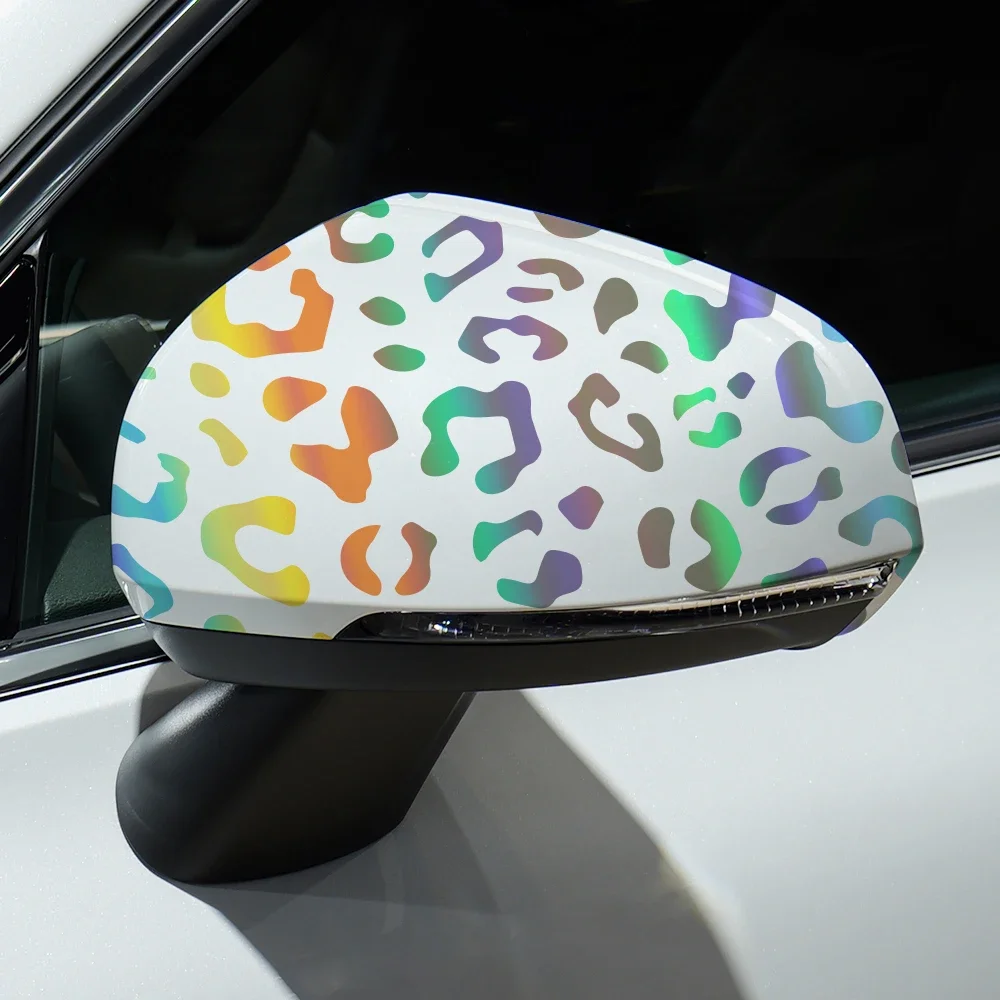 Creative Car Rearview Mirror Sticker Leopard Print Pattern Vinyl Decal Waterproof Personalized Car Decoration Decal Accessories