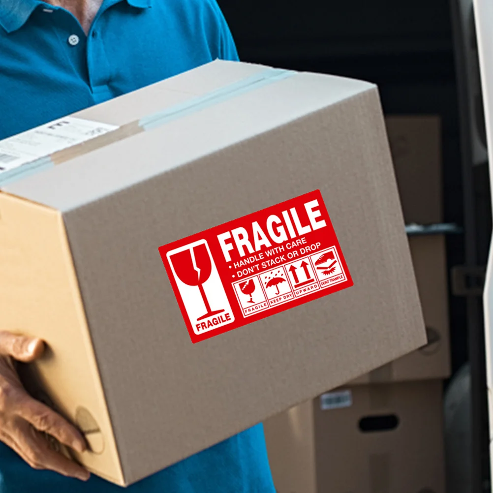 

300pcs 1 Roll Fragile Caution Label Stickers Handle With Care Adhesive For Boxes Bottles Wood Shipping Packaging Folder Tags
