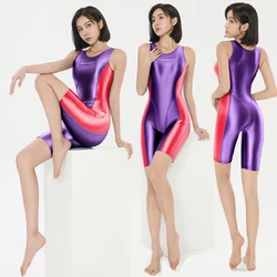 sexy women satin glossy One-piece swimsuit tights Silky running Yoga Vest cropped jumpsuit smooth pants surfing body suits