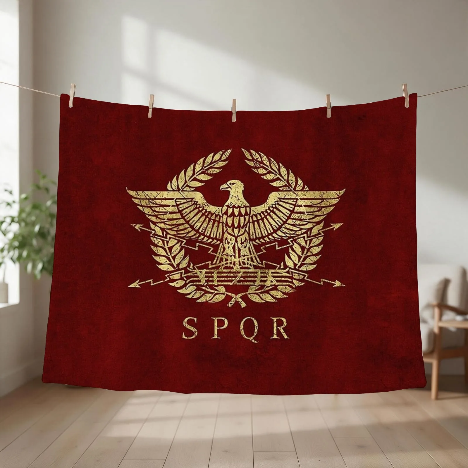 Roman Empire Emblem - Vintage Gold Throw Blanket couch cozy soft plush fuzzy picnic outdoor blanket