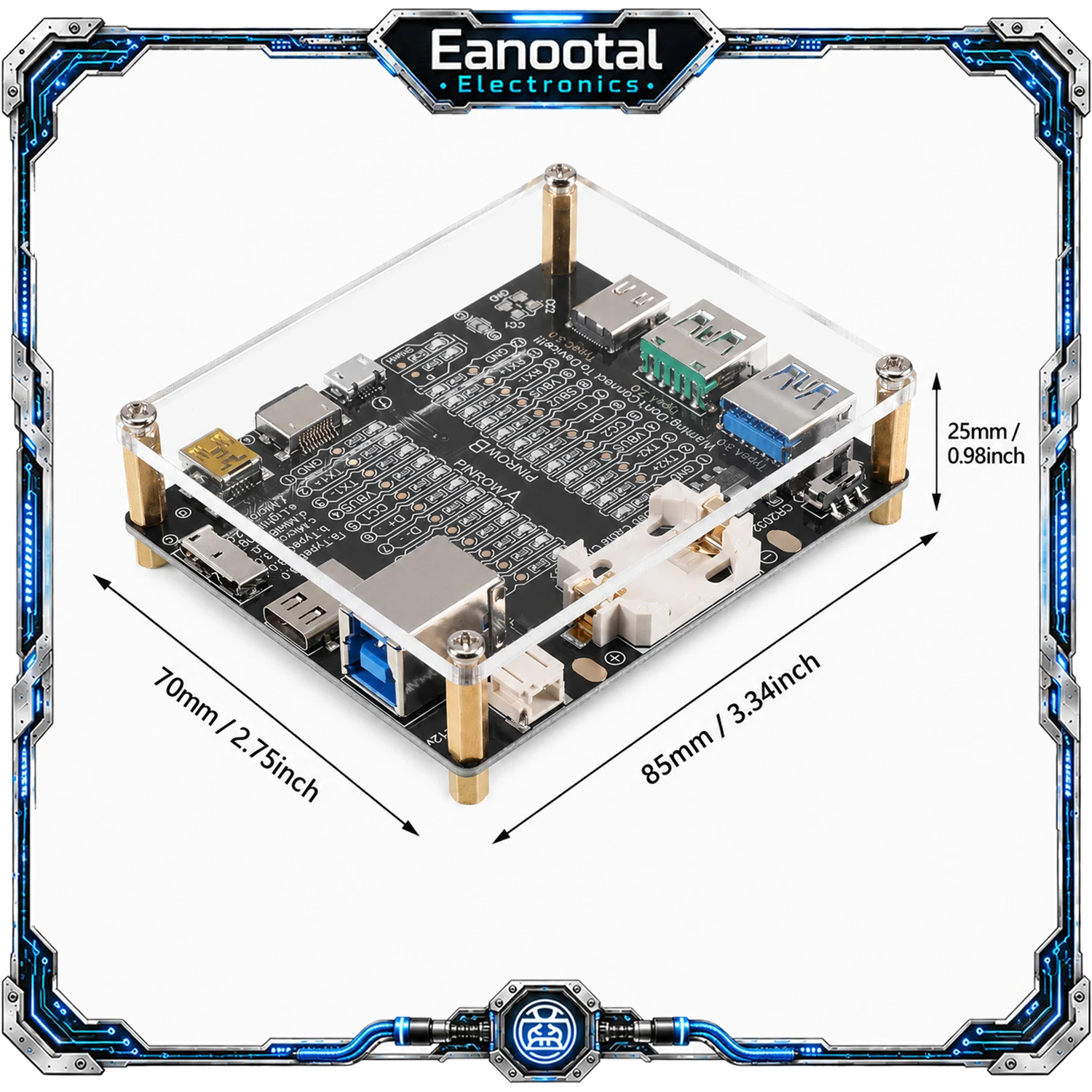 Type-C Type-B USB Cable Tester Board, 24 LED Data Line Checker for USB 2.0 3.0 3.1 3.2 Cables, With or Without Battery