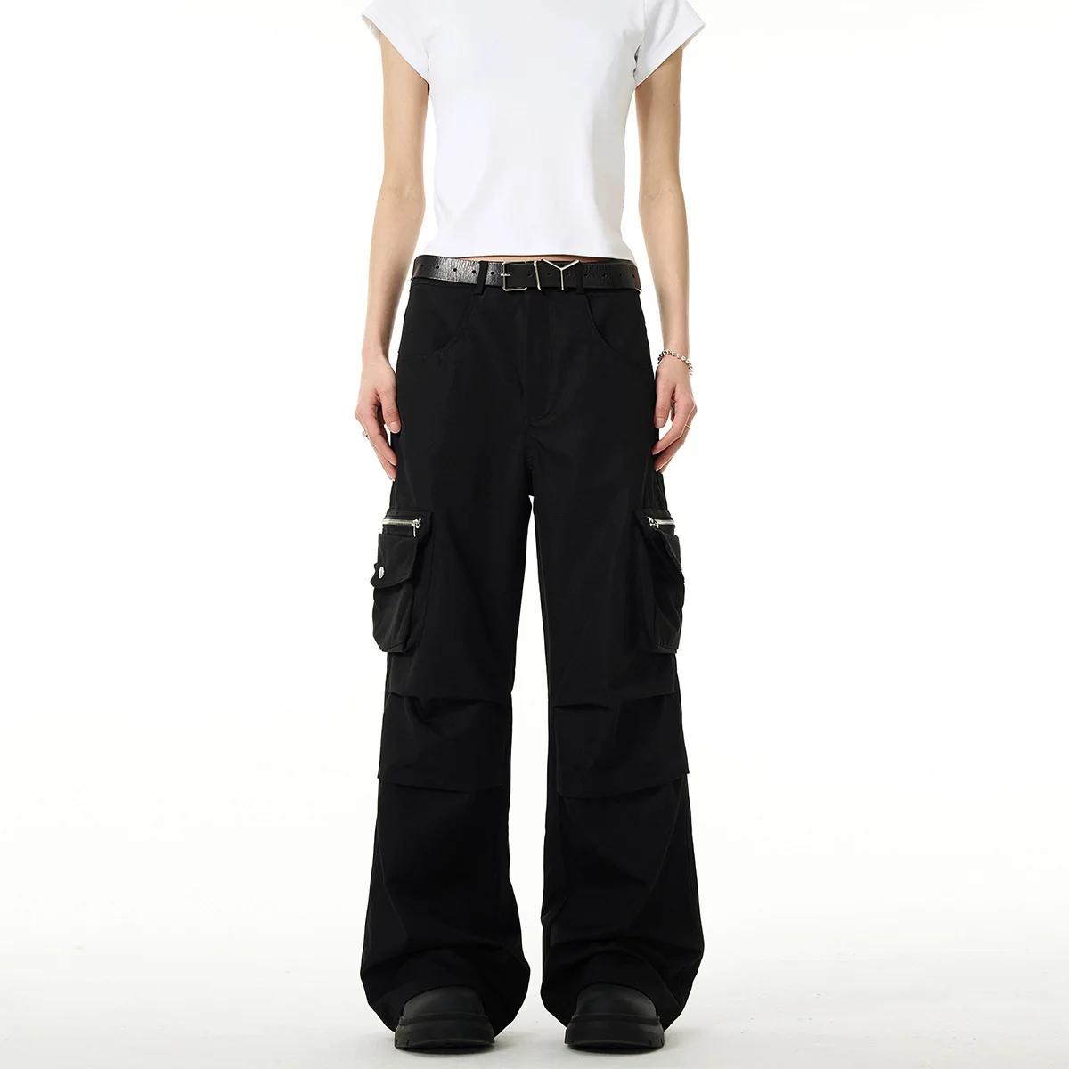 OR FL Design Sense Pleat American Paratrooper 100 Cotton Women Cargo Trousers Women's Trendy Brand Zipper Pocket Wide Leg Pants