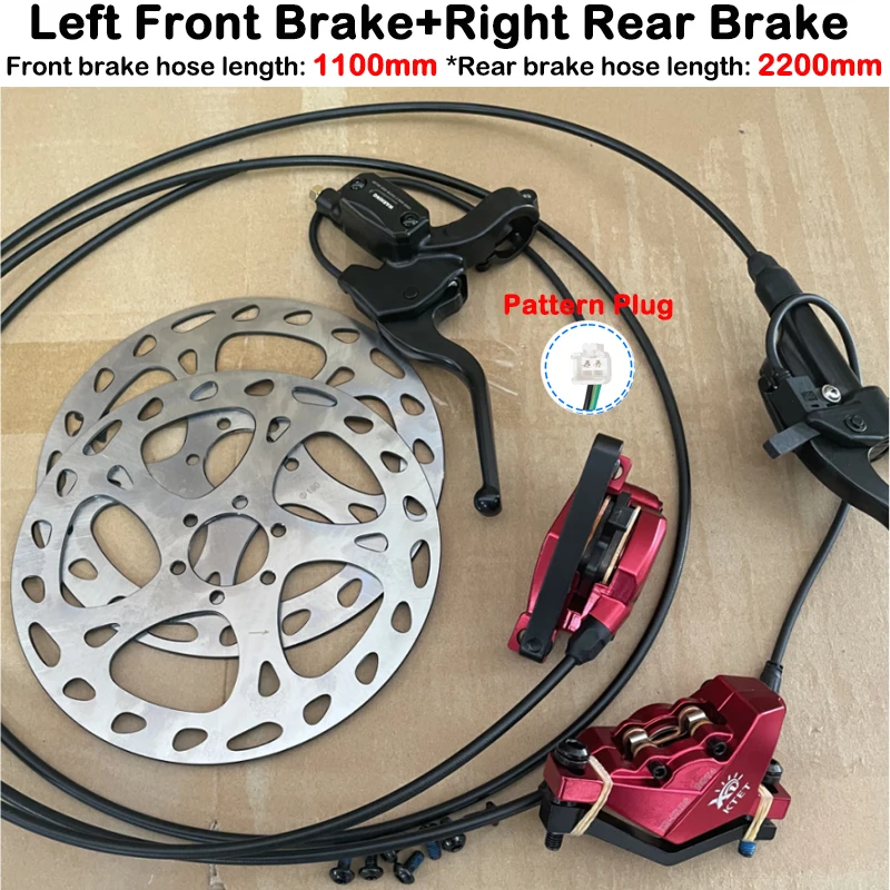 2 Piston Red Ebike Hydraulic Disc Brake Kit Ebike Power Cut Off Brake Level Bicycle Dual Disc Oil Brakes image 3