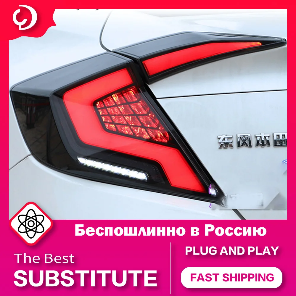 AKD Car Styling Taillights for Honda Civic G10 Taillights 10th Sedan 2016-2018 12V LED Tail Lamp Turn Signal Rear Reverse