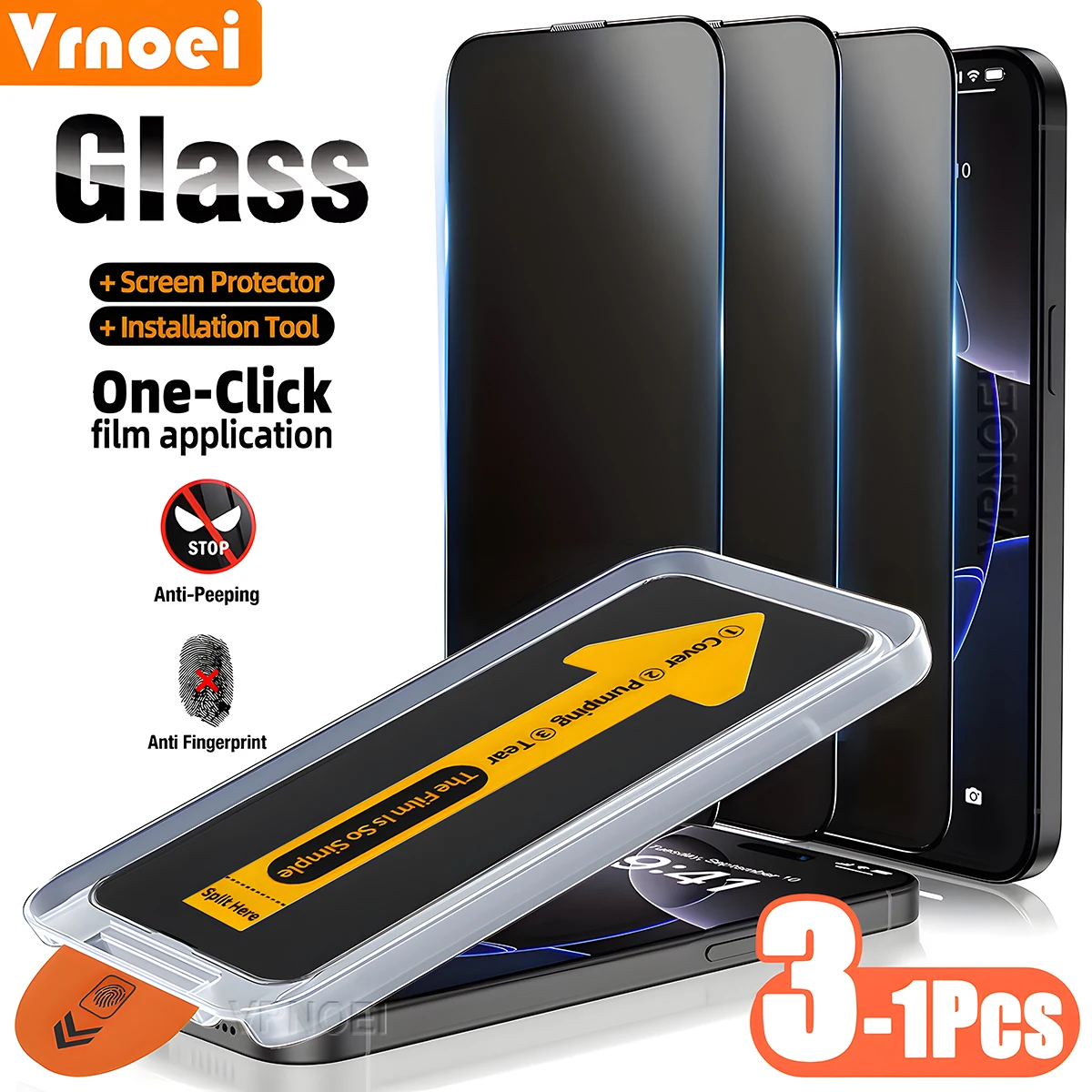 3-1 قطعة تركيب خالية من الغبار حامي الشاشة الخصوصية آيفون 16 14 13 12 11 15 17 برو ماكس مكافحة التجسس الزجاج حامي الشاشة #1