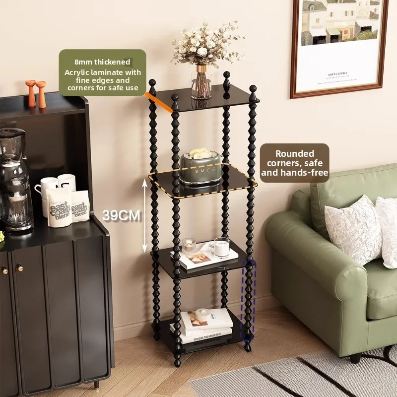 French Vintage Wooden Storage Rack Mid-Century Floor Display Shelf for Study Living Room - Wooden Storage Cabinet