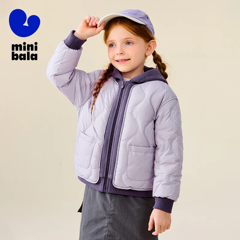 سترة ميني بالا للأطفال بغطاء للرأس 2025 معطف خفيف الوزن بتصميم شتوي جديد مكون من طبقتين