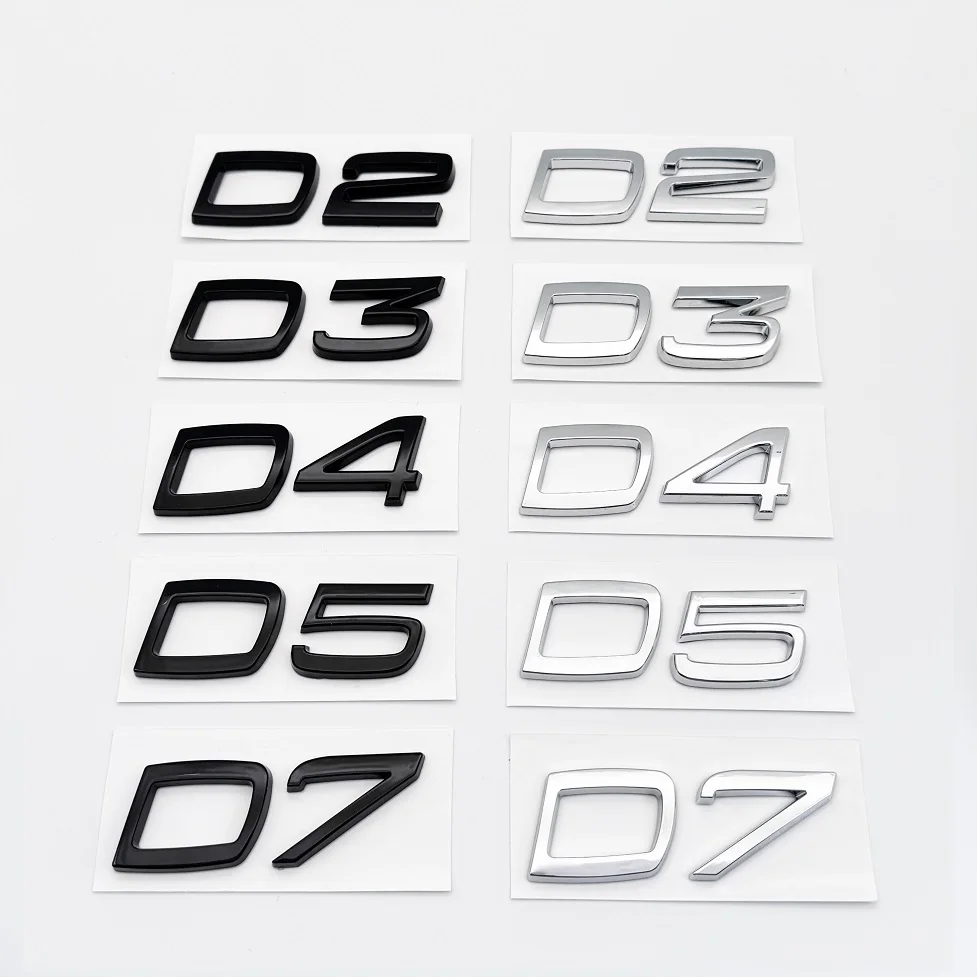 Emblema Metálico para Maletero de Coche, Letras D2 D3 D4 D5 D6 D7, Adhesivo con Logotipo para Volvo S40 S60 V40 V50 XC40 XC60 V70 V60 S90 C30 XC90