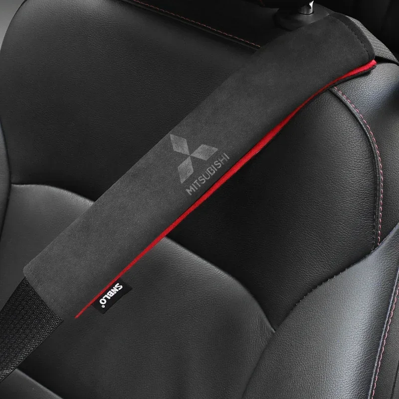 Suede Car Seat Belt Pads Shoulder Protector Covers for Mitsubishi RALLIART Colt Galant ASX Lancer 9 10 Pajero Outlander Eclipse