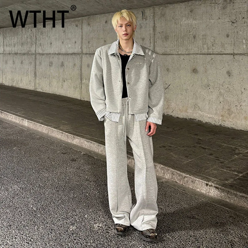 

WTHT модные мужские полосатые искусственные двухсекционные дизайнерские пальто, модная осенняя однобортная куртка с длинными рукавами 202, мужская 2A1804