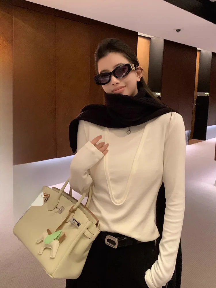 

EKOOL Женская футболка Long Sve Fce Lined f High Ne, утягивающий базовый слой, корейский топ со стоячим крой из смеси хлопка