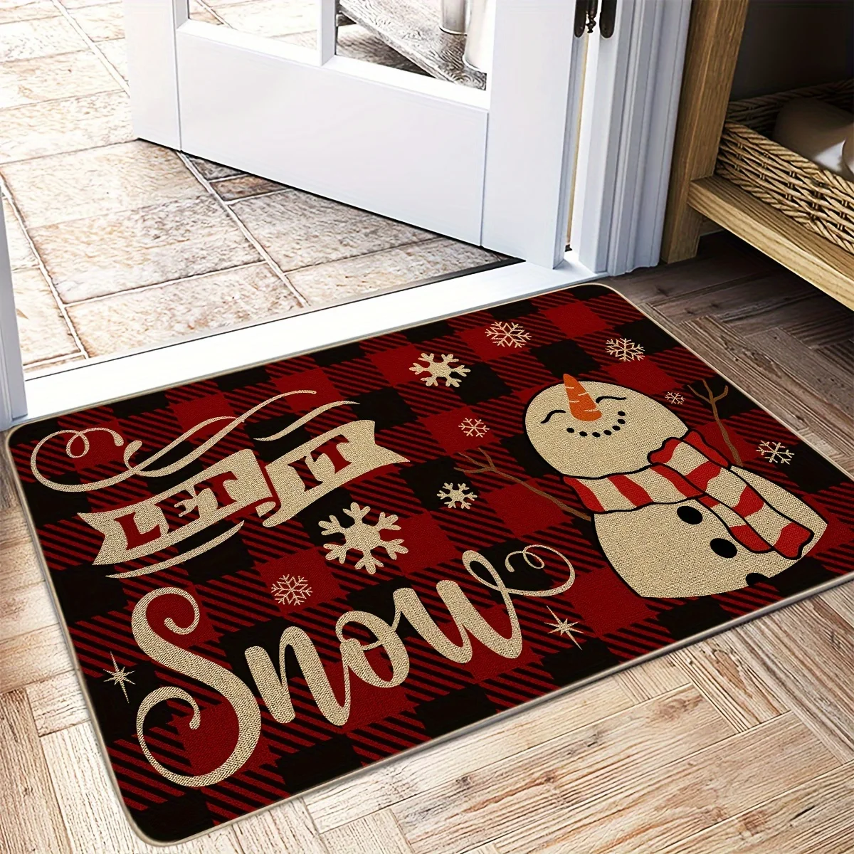 Buffalo Check Doormat Let It Snow Area Rugs Living Room Winter Snowman Slogan Carpet Farmhouse Entrance Floor Mat