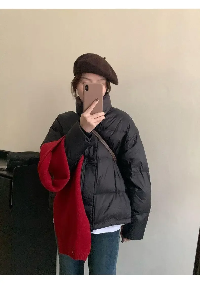 Piumino da donna Cappotto corto invernale Moda casual 90% Piumino d'anatra bianco Colletto alla coreana Parka da donna con piume