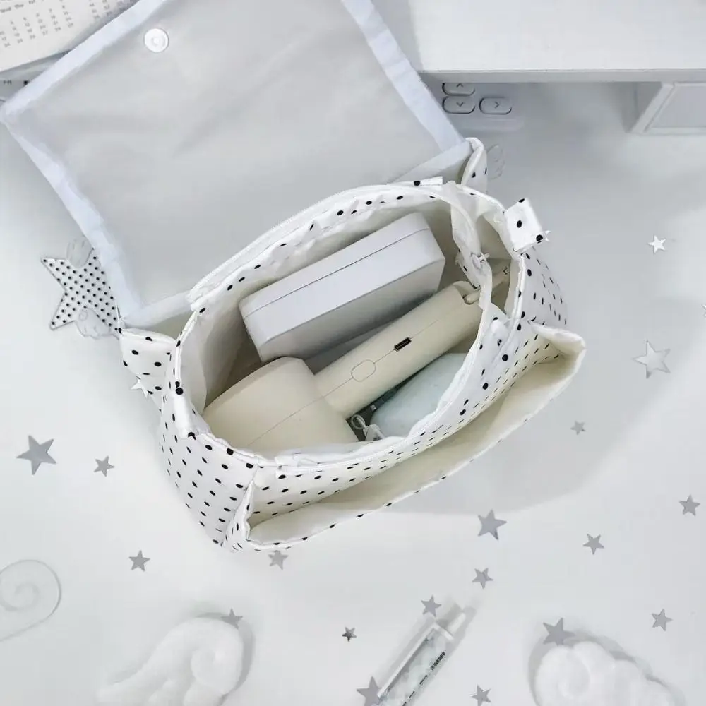 Durable Polka Dot Star Print Cosmetic Bag Large Capacity Multi-Purpose Stationery Pencil Case Portable Storage Pouch