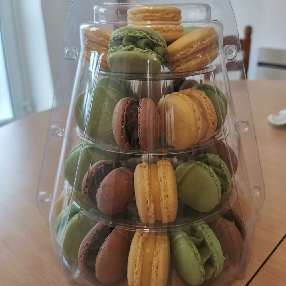 

1 set Macaron Packaging Box Transparent Dessert Holder Cake Storage Container Biscuits Display Stand For Party Bakery Home Food