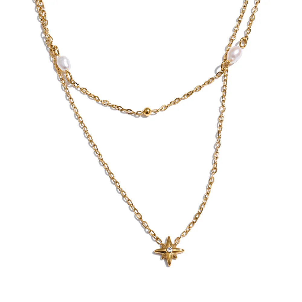 

Keen on Stainless Steel Necklace Double-layer Octagonal Star Pendant Fashionable Personalized Design New Wholesale Gifts