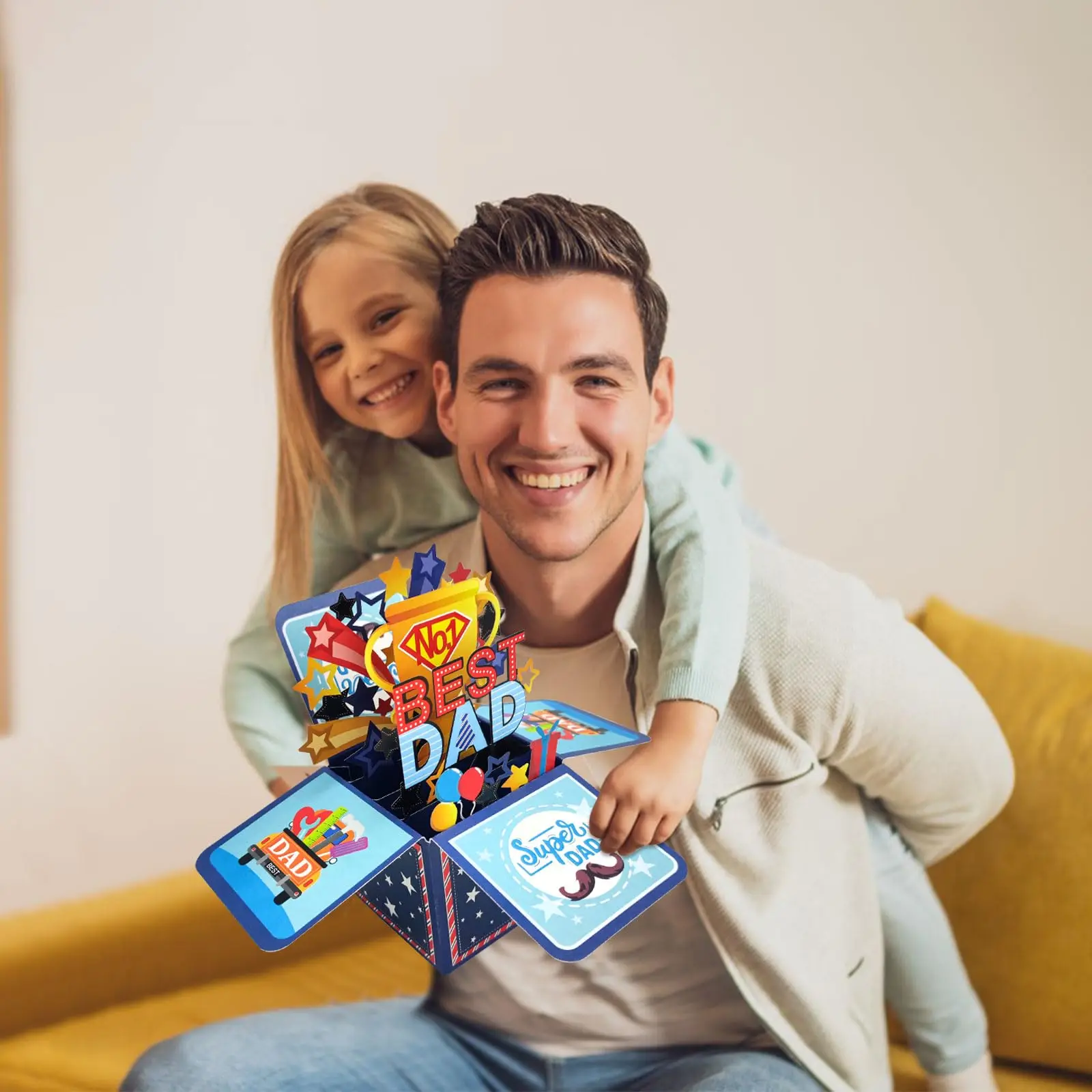 Carte de fête des pères pop-up 3D faite à la main, meilleur cadeau d'anniversaire pour papa avec note et enveloppe – Carte de remerciement pour papa de fille et fils