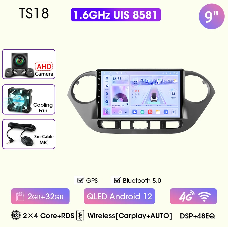 9 "Autoradio Voor Hyundai Grand I10 I 10 2013 2014 2015 2016 2017 2018 Android12 Carplay Auto Multimidia Videospeler Head Unit