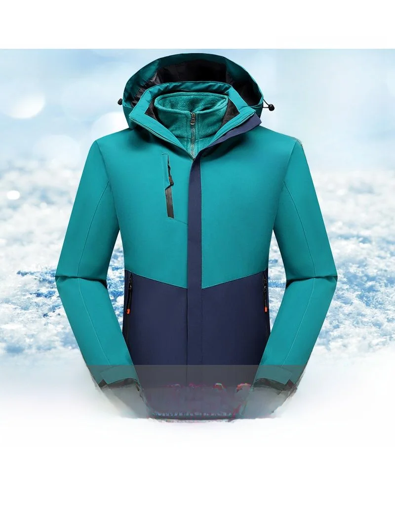 

Tee-in-One Silver Fur Lined Jaet Men's Winter Outdoor Climbing Windproof Waterproof Polyester Fiber Thiened Jaet