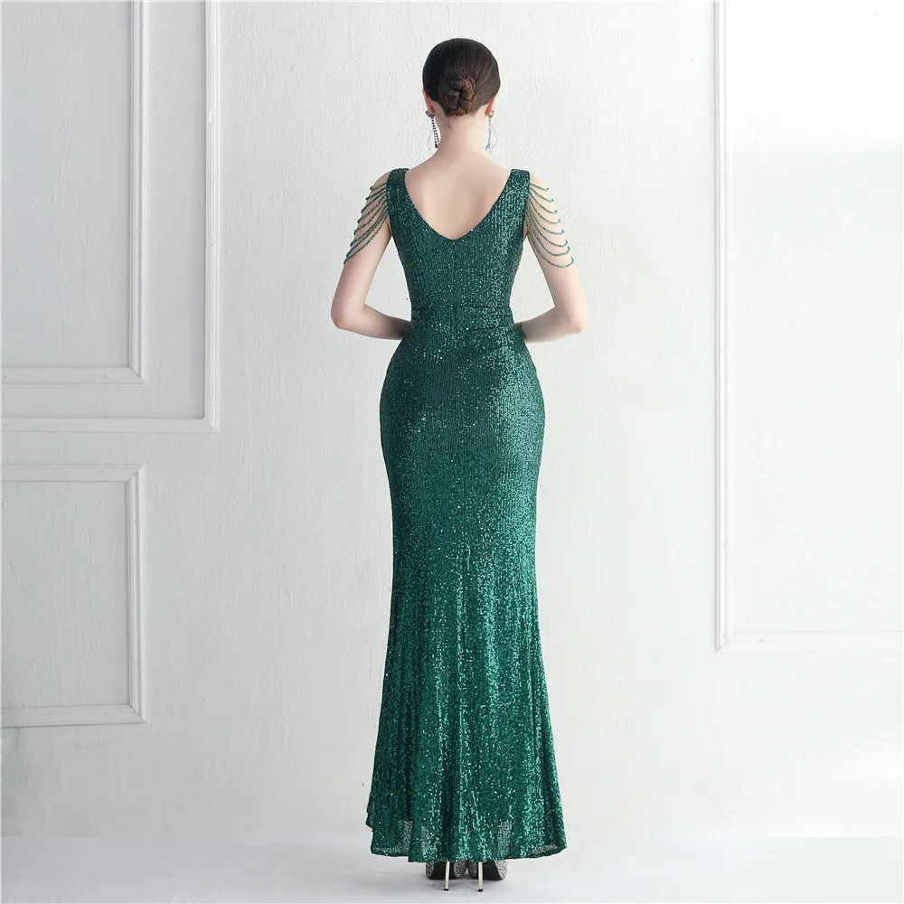 Robe de Soirée Longue Verte à Paillettes artificiel astiques, Forme Sirène, Grande Taille, Bal de Promo, Tout ce qui est avec des Perles, Livraison Directe, 123, 2023