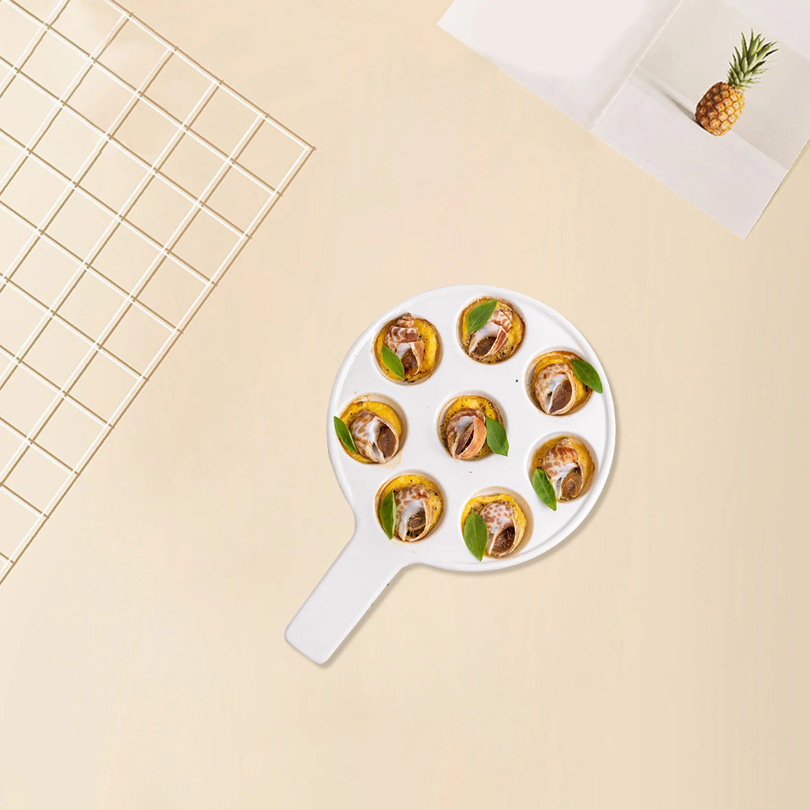 

Ceramic Escargot Plate Porcelain Snail Dish Footed Design Groove Secure Hold Versatile Use Elegant Presentation Baking