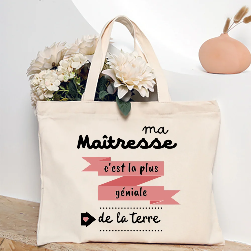 My Maitresse Is The Greatest on Earth Canvas Printed Bags, Initiated Bags, Female Shopping Totes, Women Travel Handbags, Gifts for Teacher