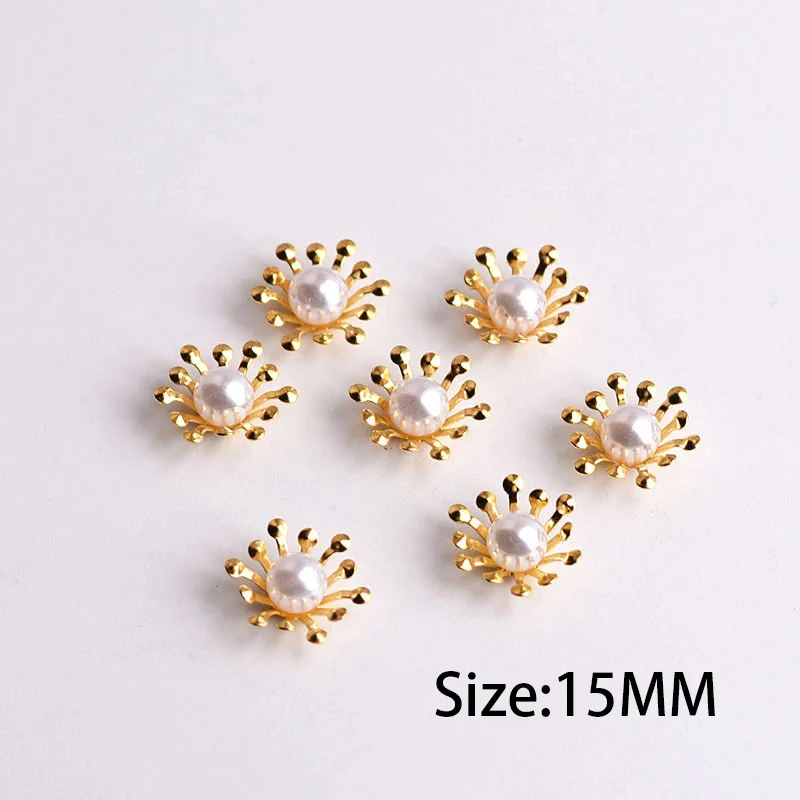 Wholesale 100PCS 15mm Mini Metal Bud Gold Imitation Pearl Flowers Connectors Charm DIY Jewelry Accessories for free shipping