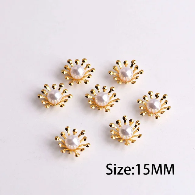 Hurtownie 100 sztuk 15mm Mini metalowy pączek złota sztuczna perła kwiaty złącza urok DIY biżuteria akcesoria do bezpłatnej wysyłki