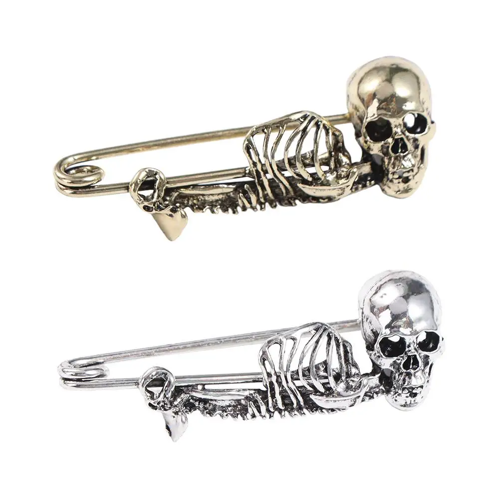 Vintage Halloween Skeleton Brooch Punk Style Creative Retro Skull Pin Personality Safety Gothic Skull Badge Lapel Pin Women