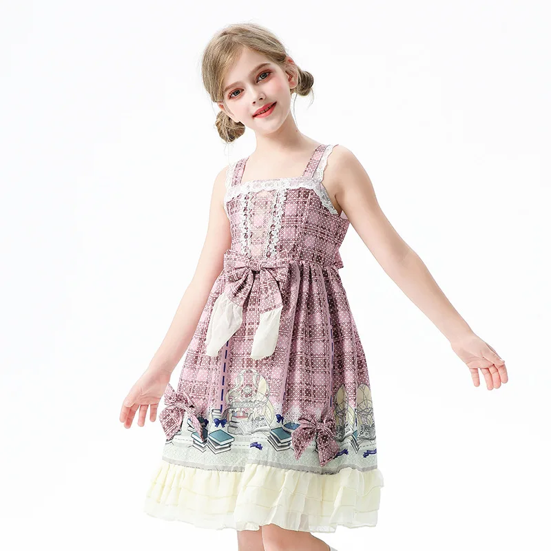 

Летнее платье для девочек с кружевным детским платьем в пасторальном стиле на бретелях Платье принцессы Лолиты Платье для девочек.