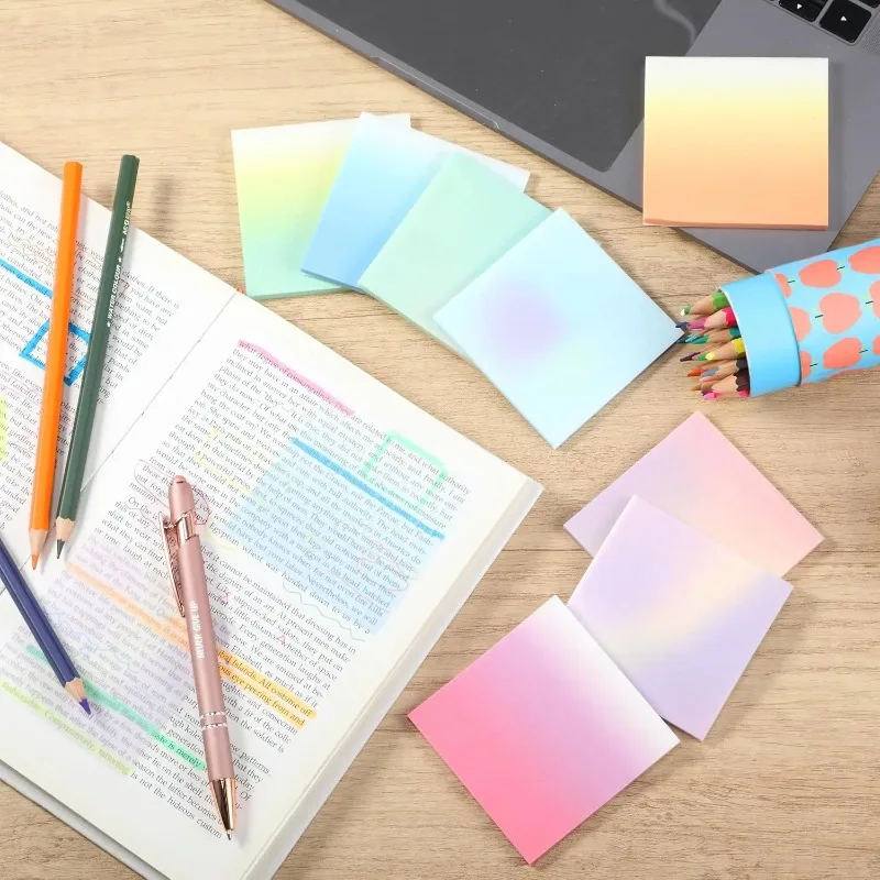 1-10Bags Gradient Transparent Sticky Notes Pearl Frosted Finish Strong Adhesive Quick Dry Not Smudge for Back To School Marking