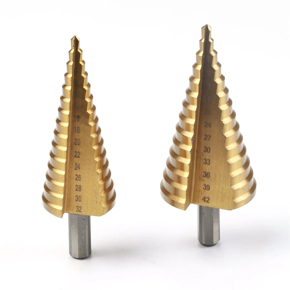 1Pcs 4-32 4-42 mm HSS Titanium Coated Step Drill Bit Drilling Power ToolsMetal High Speed Steel Wood Hole Cutter Step Cone Drill