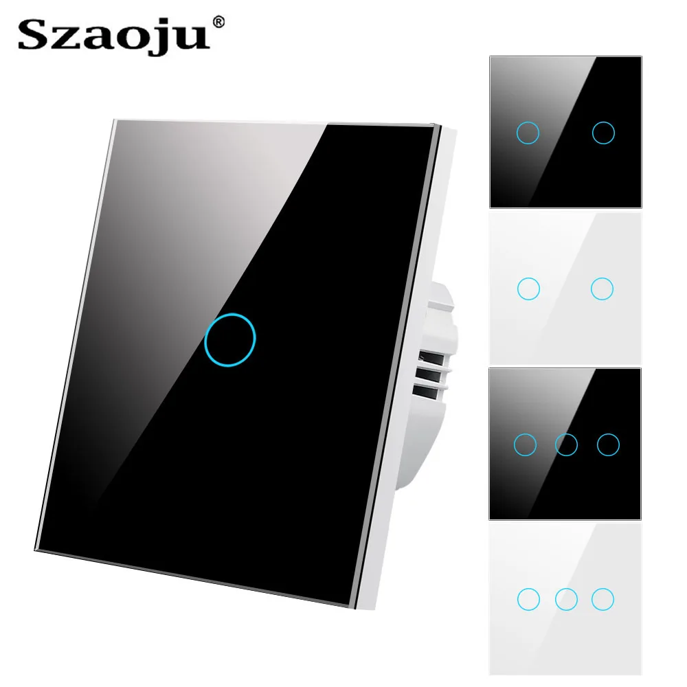 Szaoju Touch Switch EU Light Sensor Switches Crystal Glass LED Button Panel Power AC100-240V 1/2/3 Gang Wall Lamp Interruttore