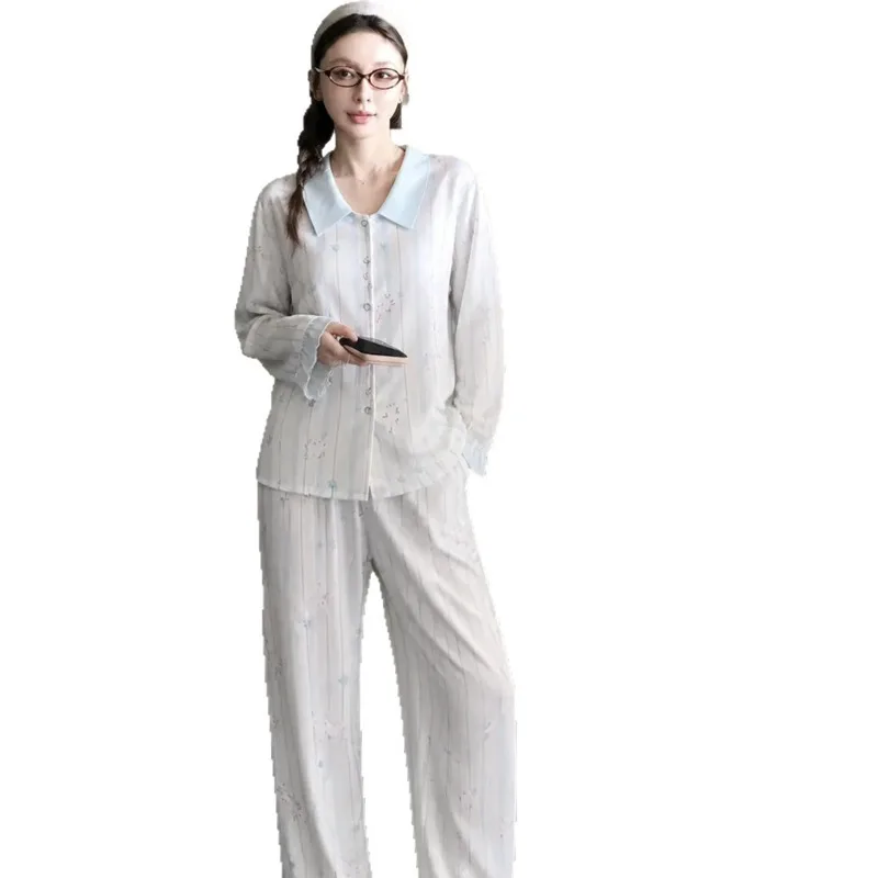Women Girl Party 26 Spring Autumn New Collection Causal Stylish Sweet Cute Long-sleeve Pants Loungewear Nightgown Sleepwear