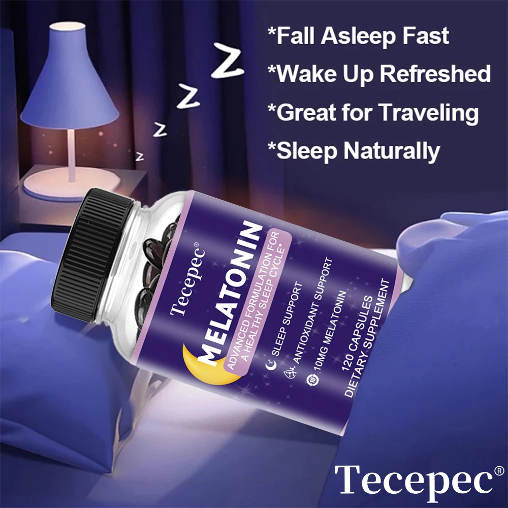 Melatonin Capsules 10 Mg Relieve Anxiety and Stress, Help with Deep Sleep, Improve Insomnia, Fall Asleep Faster, Antioxidants